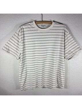 Madewell Men’s Cream Striped Short Sleeve T-Shirt Size M Cotton Crew Neck